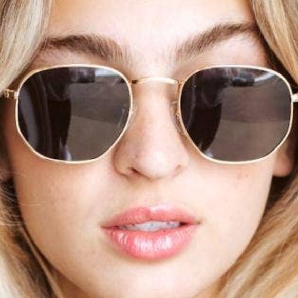 Accessories - Gold Hexagon Frame Sunglasses
